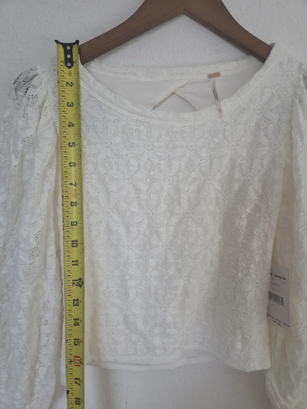 NWT Free People Jasmine Lace Top Small Ivory White Open Cutout Back Puff Sleeve